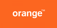 Orange logo with the word 