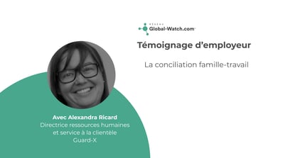 Webinar promo featuring HR Director Alexandra Ricard discussing work-family balance at Global-Watch.com.