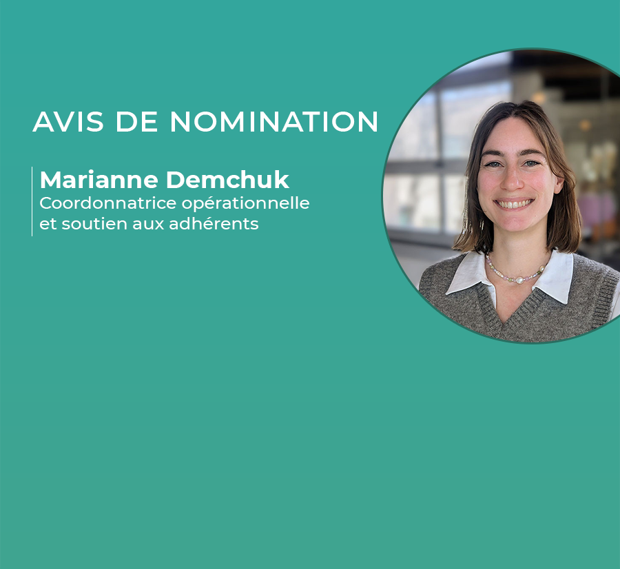 Nomination de Marianne Demchuk en tant que Coordonnatrice opérationnelle et soutien aux adhérents