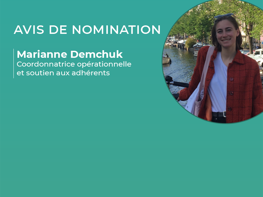 Nomination de Marianne Demchuk en tant que Coordonnatrice opérationnelle et soutien aux adhérents